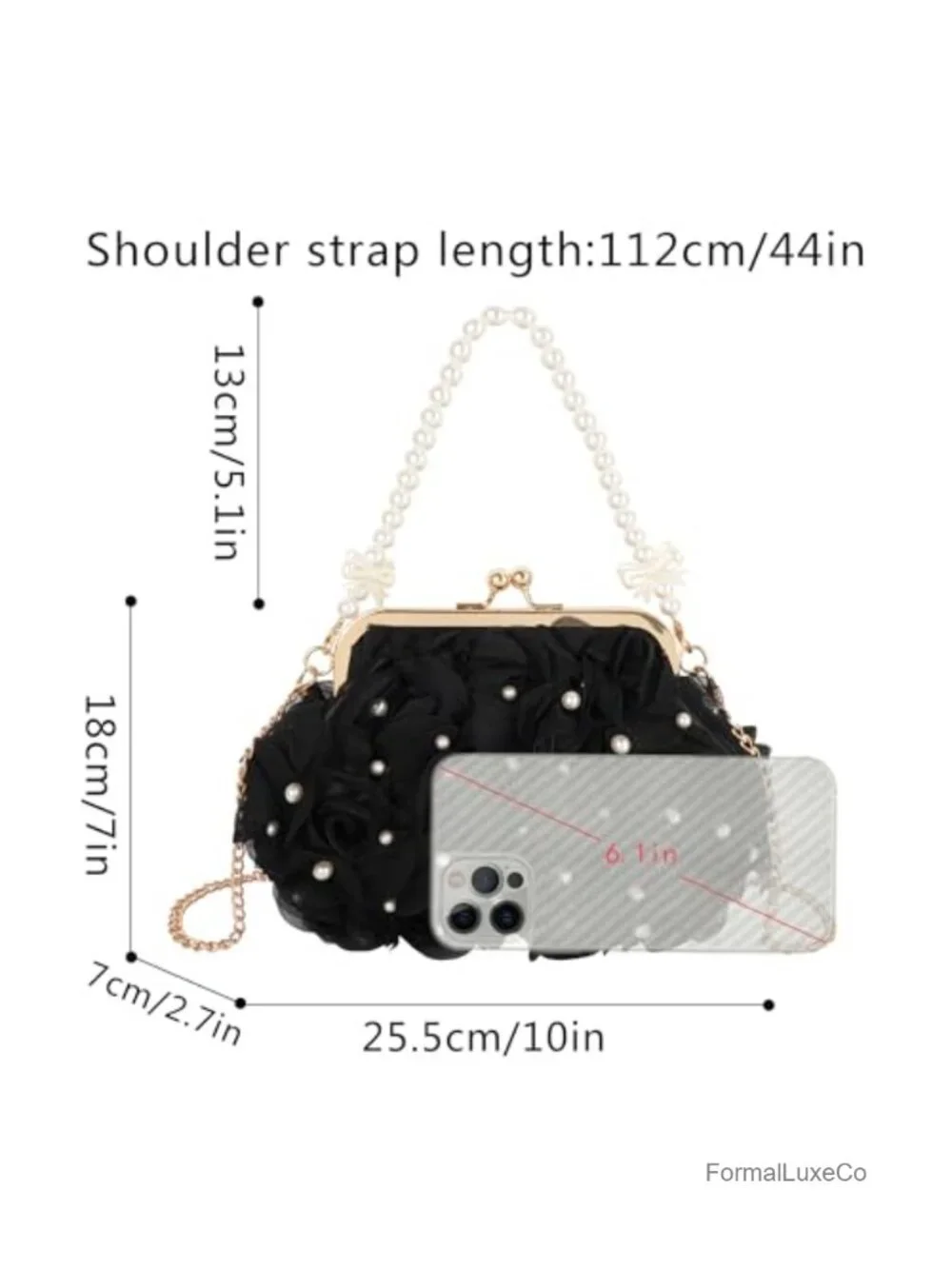 Mini Pearls Rose Flower Crossbody Shoulder Bag Top-handle Bag Handbag Clutch
